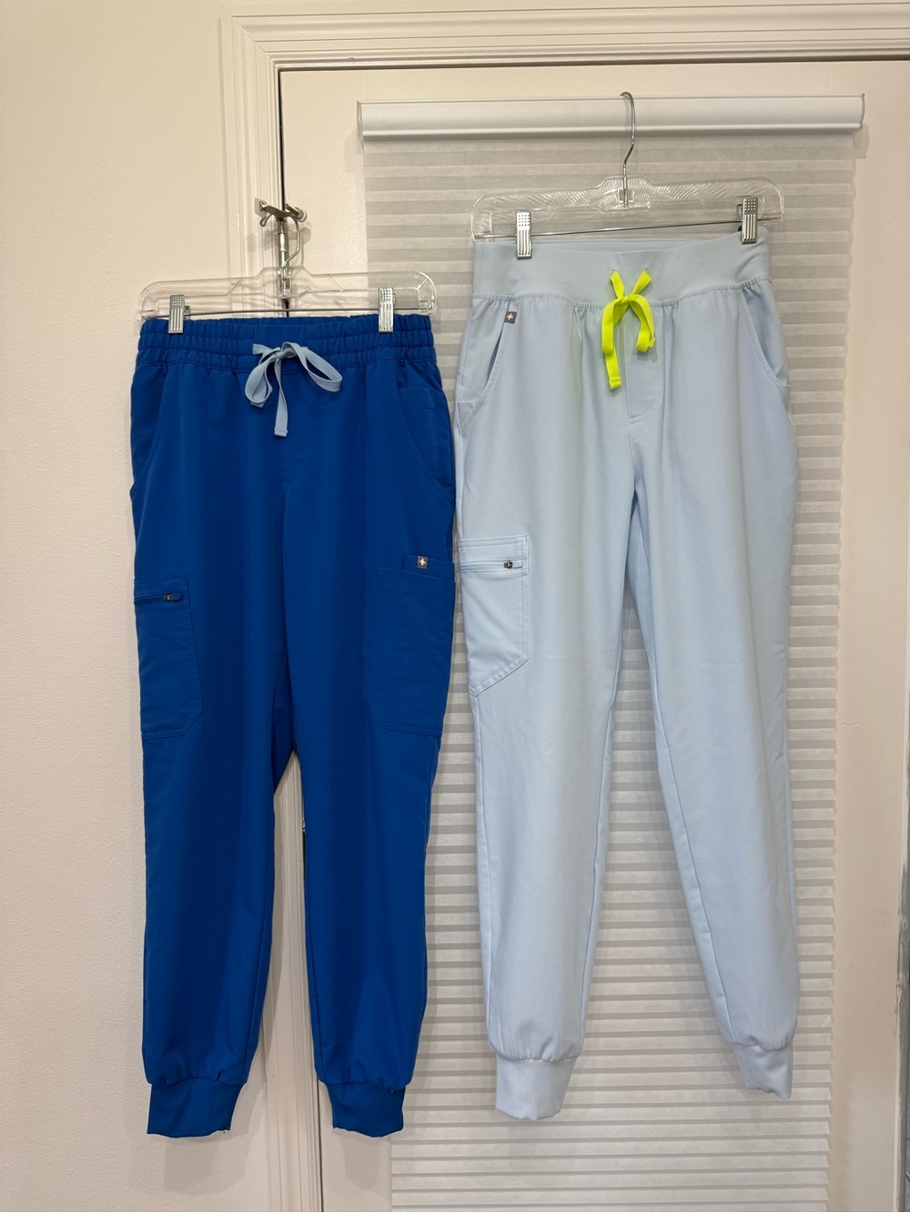 Figs Women’s Jogger Pants - Royal Blue & Light Blue with Neon Yellow Drawstring